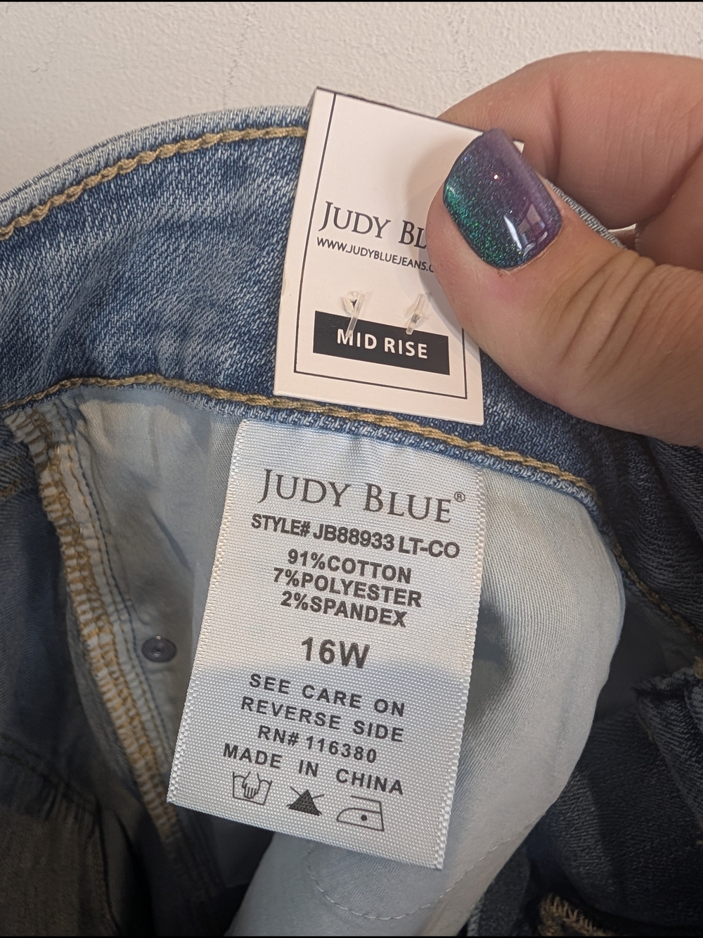 Judy Blue Light Blue Distressed Wide-Leg Jeans, Size 16W - Picture 6 of 6